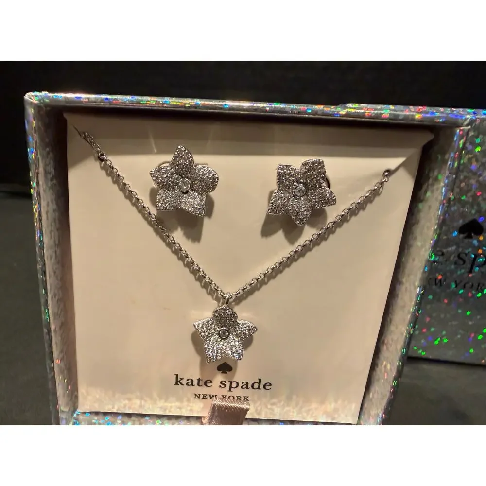Kate Spade New York Blooming Pave Mini Pendant & Stud Earrings Boxed Set Silver